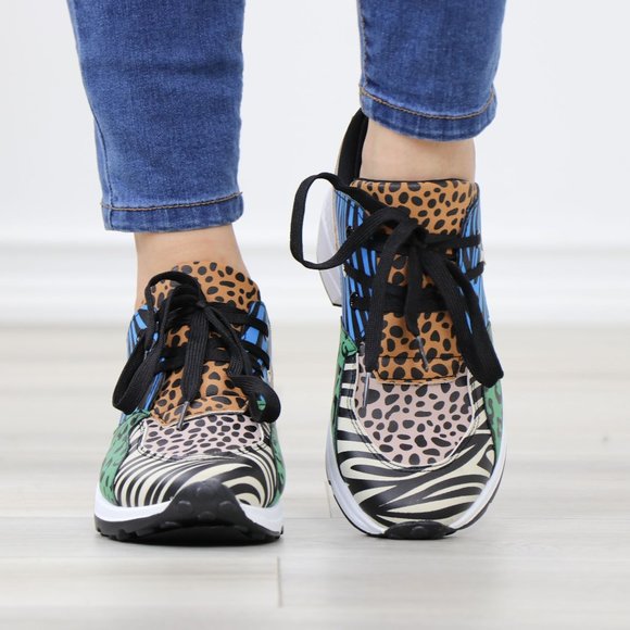 Animal Print Fashion Comfort Wedge Heel Sneakers Shoes - Picture 9 of 13
